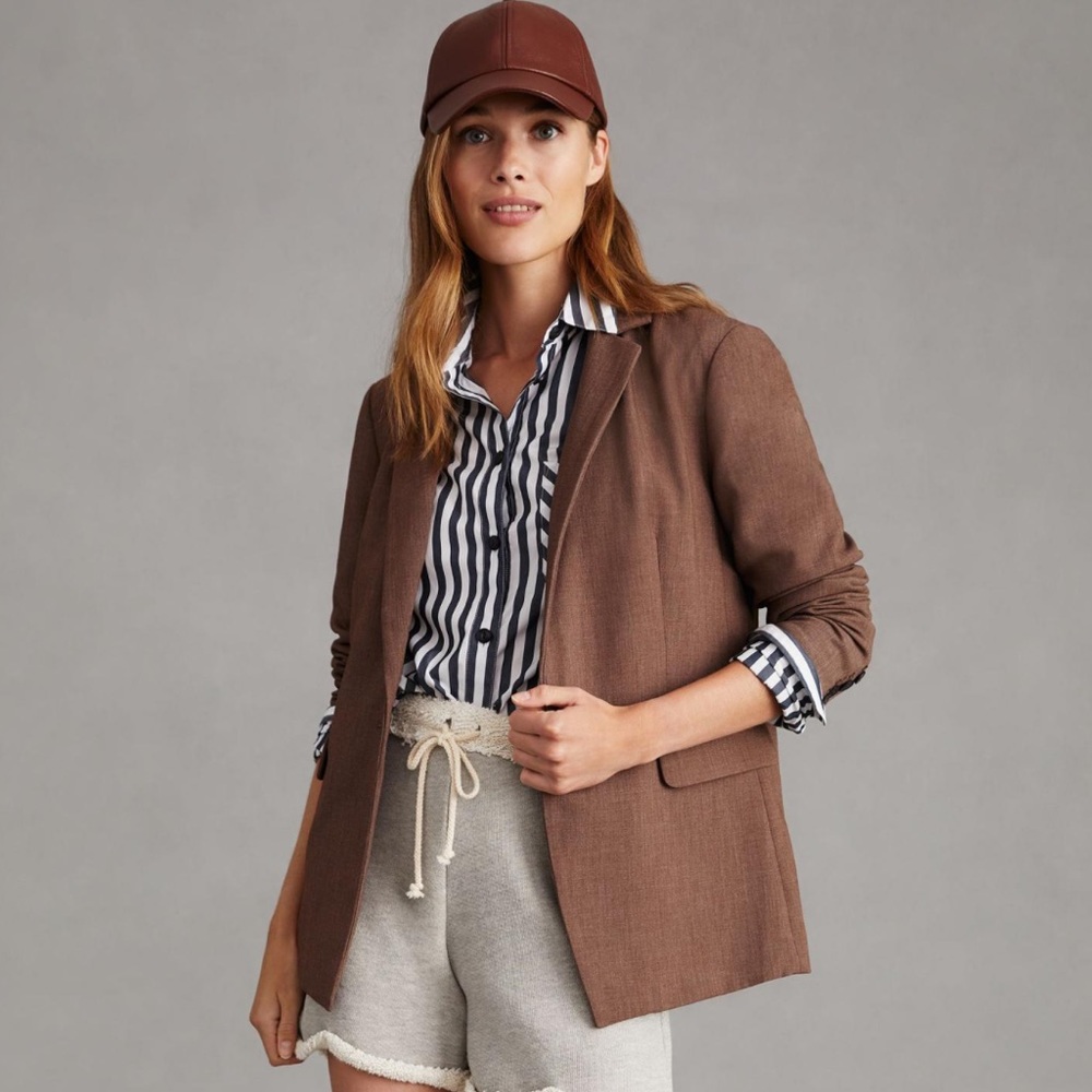 NWT Anthropologie Maeve Afterparty Brown Menswear Blazer Size 10